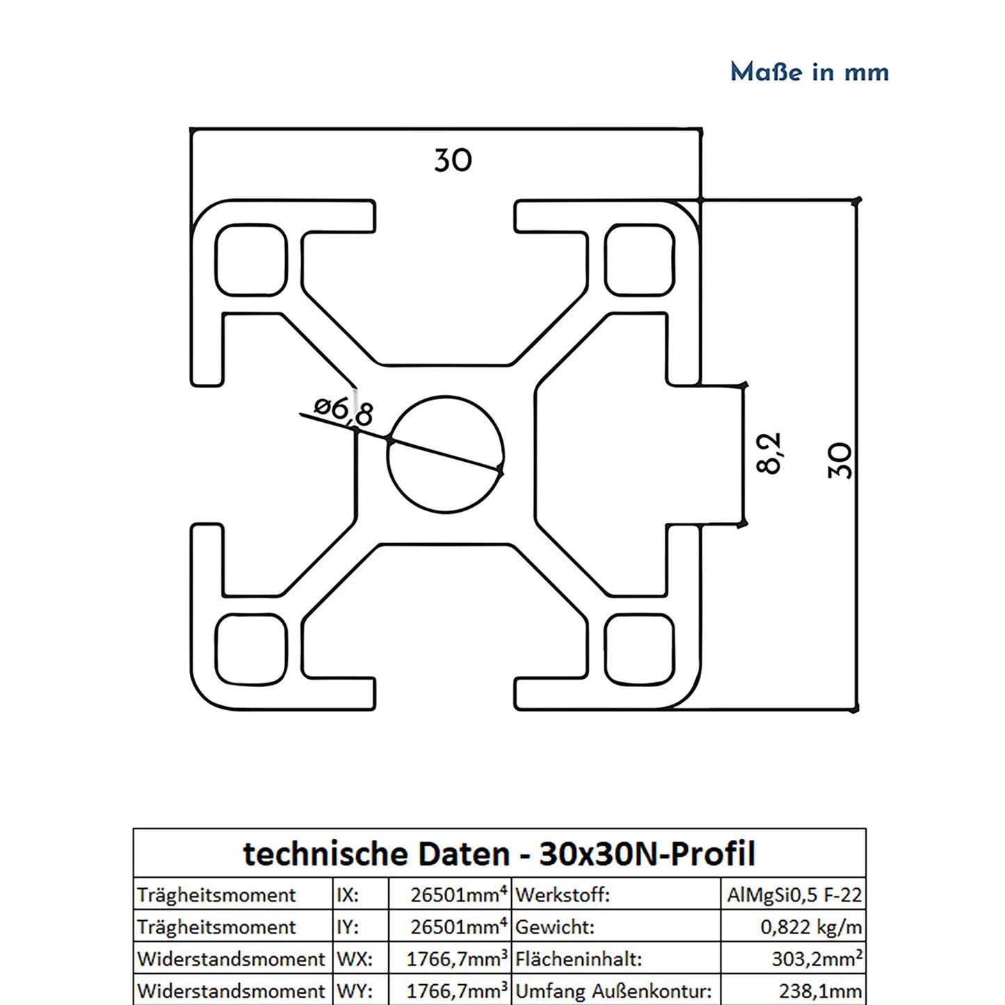 Aluminum profile Aluminum profile 30x30mm Groove 8 Aluminum system profile Type I 200cm 2000mm