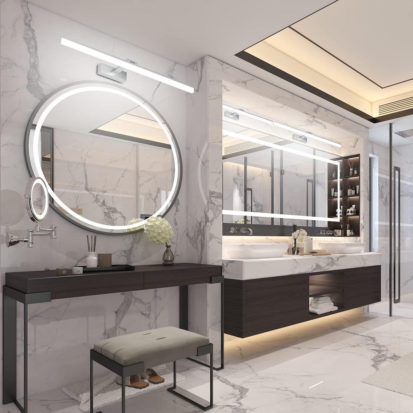 Klighten LED mirror light bathroom 24W 1170LM Cool White 6000K, 180° rotation, IP44 waterproof mirror lamp, non-dimmable bathroom light wall lighting 80CM (Silver)