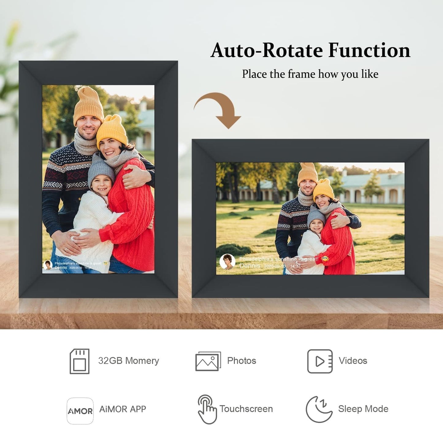 AEEZO 10.1 inch WiFi Digital Picture Frame,1280x800 IPS Touchscreen Electronic Photo Frame,32GB Storage,Auto Rotation,Supports Micro SD Card