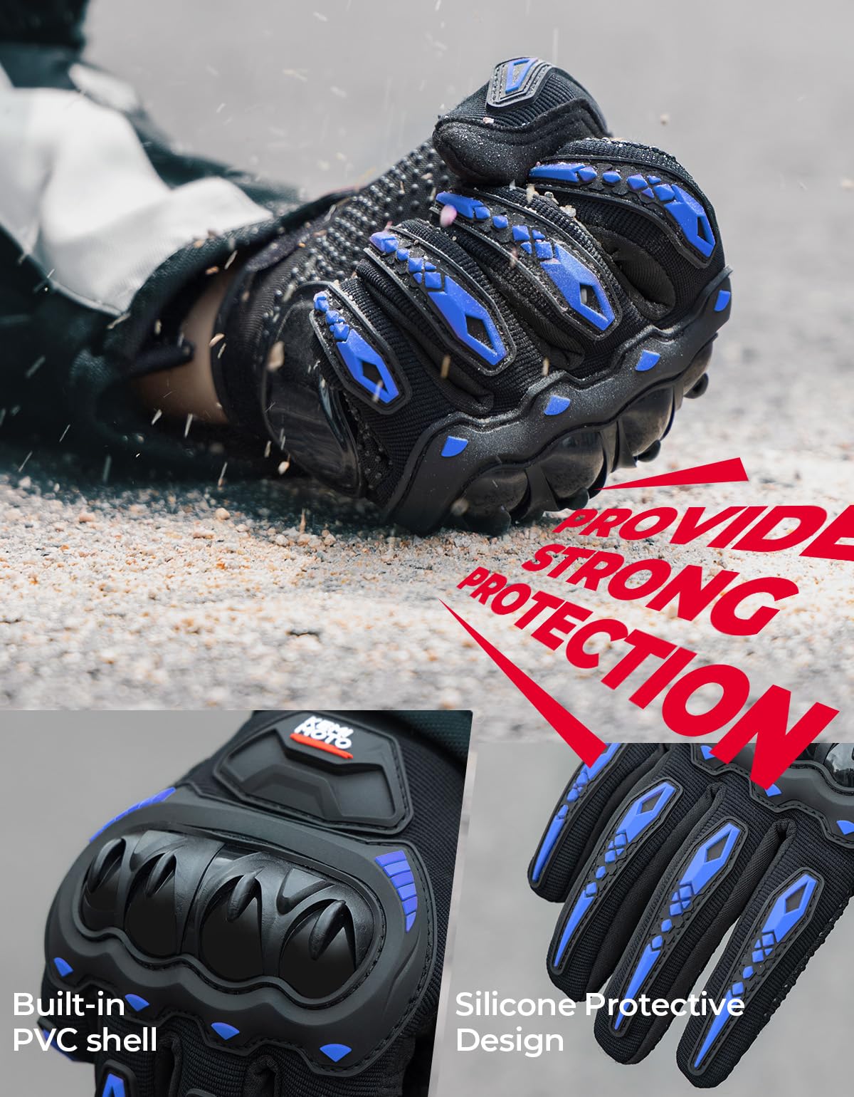 KEMIMOTO Motorcycle Gloves Men, Motorcycle Gloves Summer with Knuckle Protector and Touchscreen, Breathable Outdoor Gloves for Men and Women, for Motorcycle, Bicycle, Scooter, Hunting