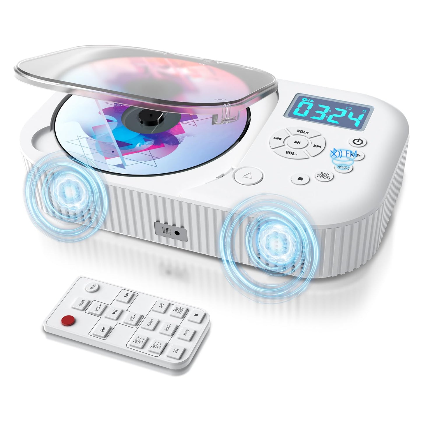 MONODEAL Portable CD Player with Two Stereo Speakers and Bluetooth & Radio, Rechargeable Portable CD Player with Radio, Discman CD Player, Support AUX/USB