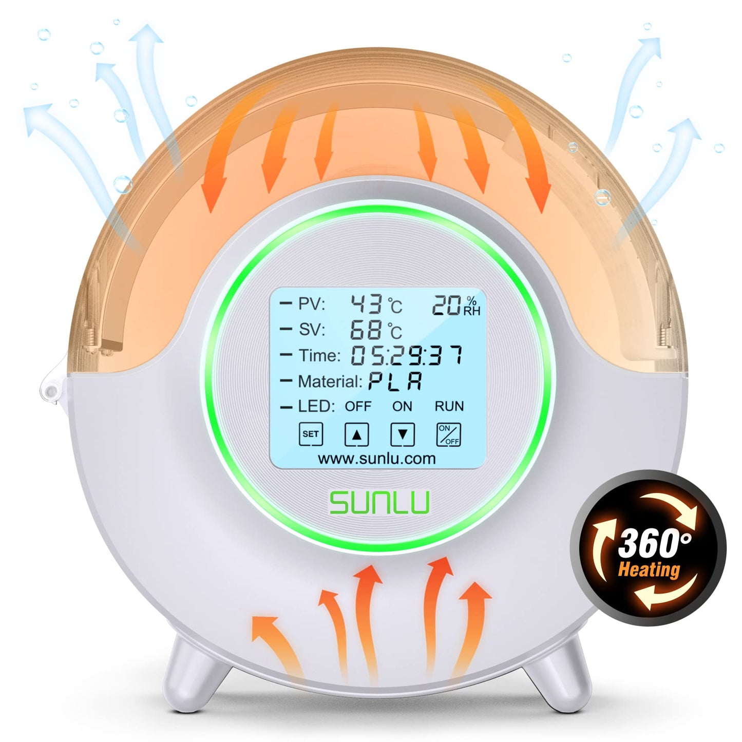 SUNLU Official Filament Dryer S2 with Fan, 360° Surrounding Heating 3D Printer Filament Dryer, 70℃ Max Temperature Efficient Drying, PLA PETG TPU ABS PA PC 3D Filament Dryer Box SUNLU S2, (White)