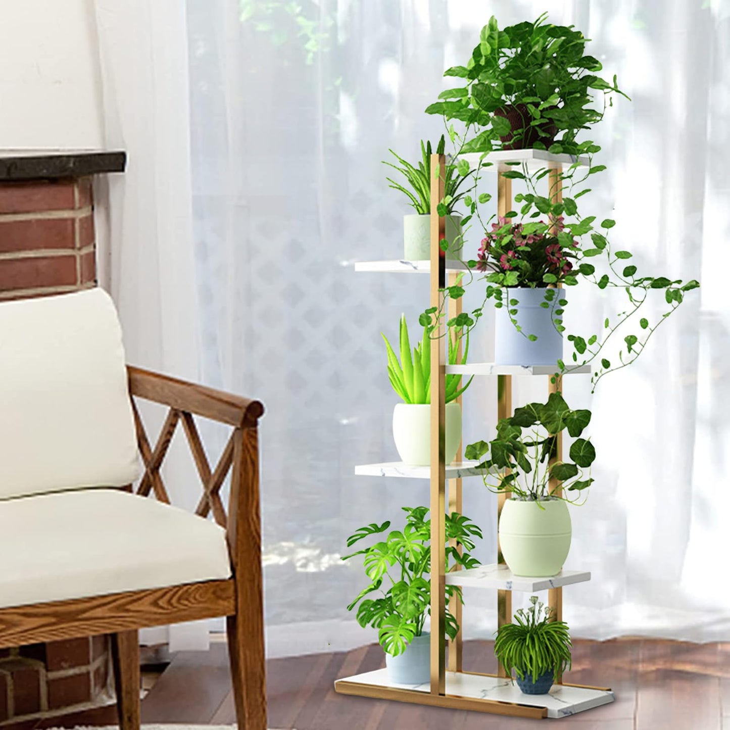 Fiauli Indoor Plant Stand, Metal Flower Rack, 6 Tier 7 Pot Corner Plant Display Shelf, Tiered Plant Holder for Patio, Garden, Balcony, Bedroom (Tier 6)