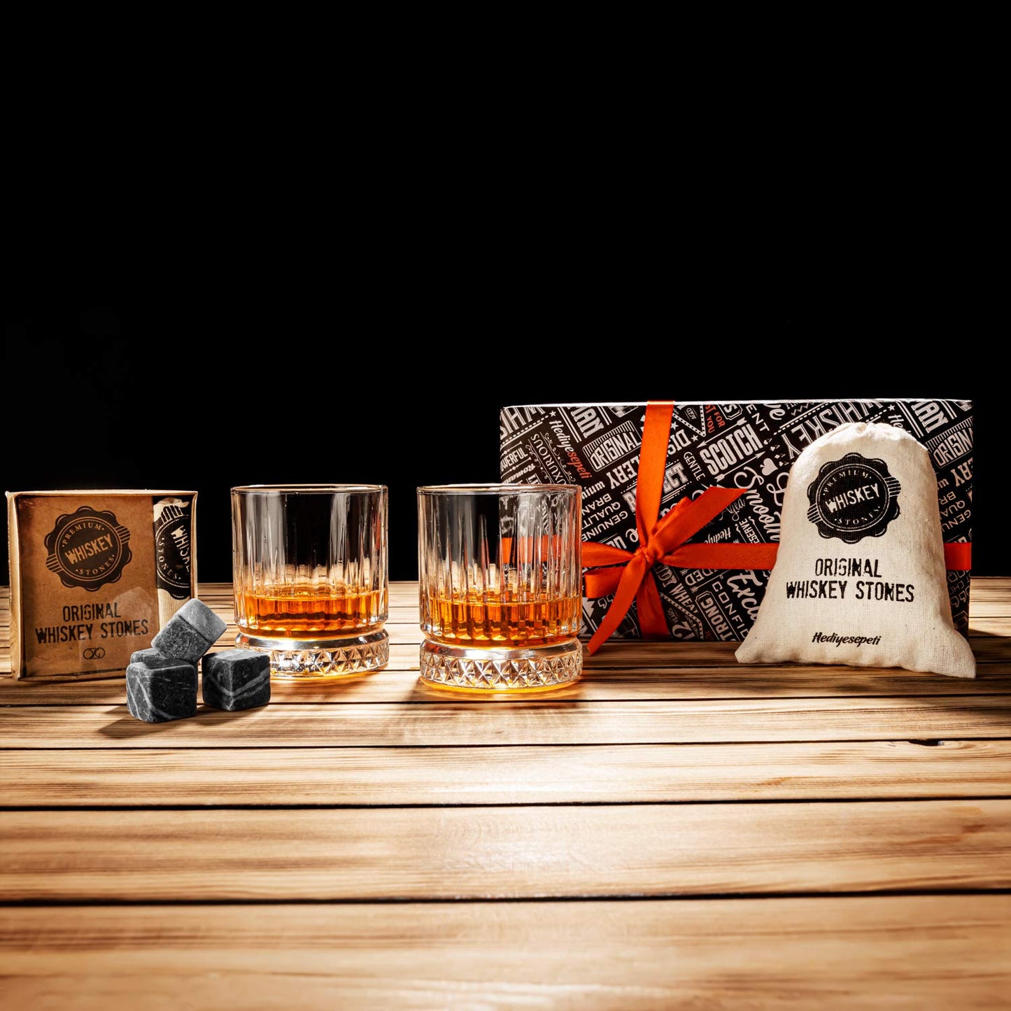 Whiskey stones and glasses gift set, 2 whisky glasses, whisky gift set for men, whiskey glass set as a 40th birthday gift for him.