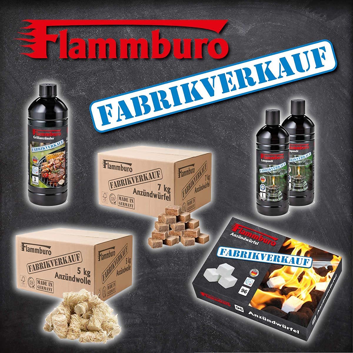 FLAMMBURO 1152 piece Paraffin Firelighters (12 x 96 cubes) from German manufacturer, for grills, fireplaces, stoves, Made in Germany - 12 boxes x 96 cubes