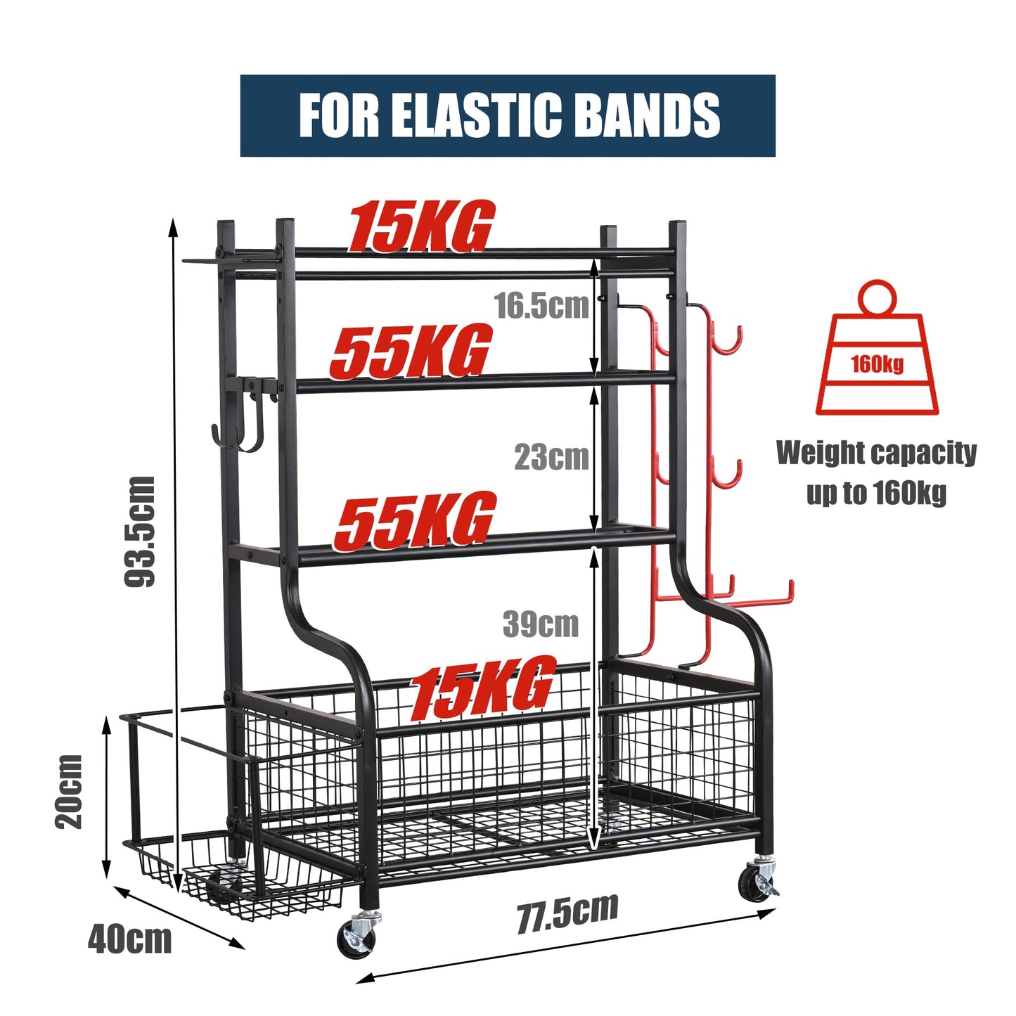 ZACHVO Barbell Rack - Home Gym Storage Weight Stand with 360° Wheels, 8 Hooks, Yoga Mat & Equipment Storage, Space-Saving Fitness Organizer for Dumbbells, Kettlebells, Yoga Blocks &.