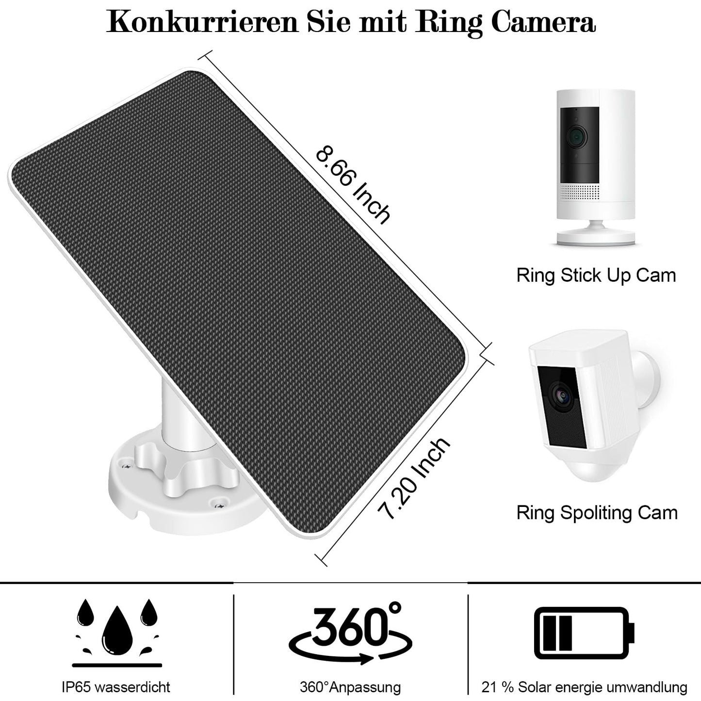 6W solar panels compatible with Spotlight Cam Plus/Pro and Stick Up Cam Battery, 3m charging cable IP65 solar panel with 5V continuous charging.
