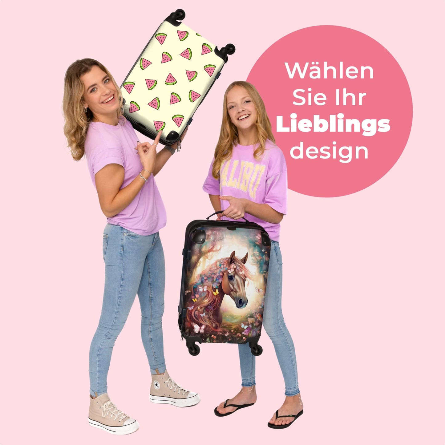 NoBoringSuitcases.com® travel suitcase luggage for girls cabin bag suitcases gift - kids - horses - portrait - white - kids luggage medium sized, 67x43x25cm