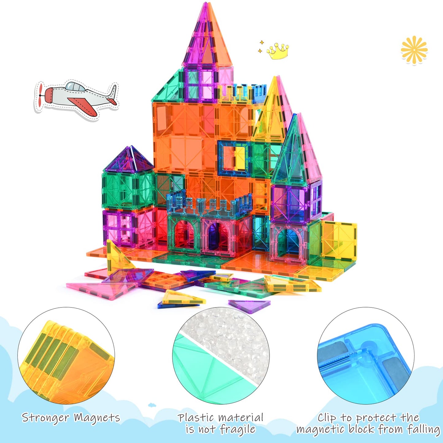Magnetic blocks 100Pcs for kids aged 3+ Strong magnetic Montessori toy Kids STEM learning toy Gift to promote creativity for boys girls (100 pcs)