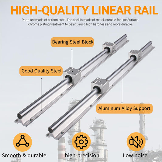 CNCYEAH Linear bearings and SBR12 support rail 2 pieces SBR12-700mm 12 MM Linear bearings slide guide shaft + 4 pieces SBR 12UU blocks, for 3D printers and CNC machines.
