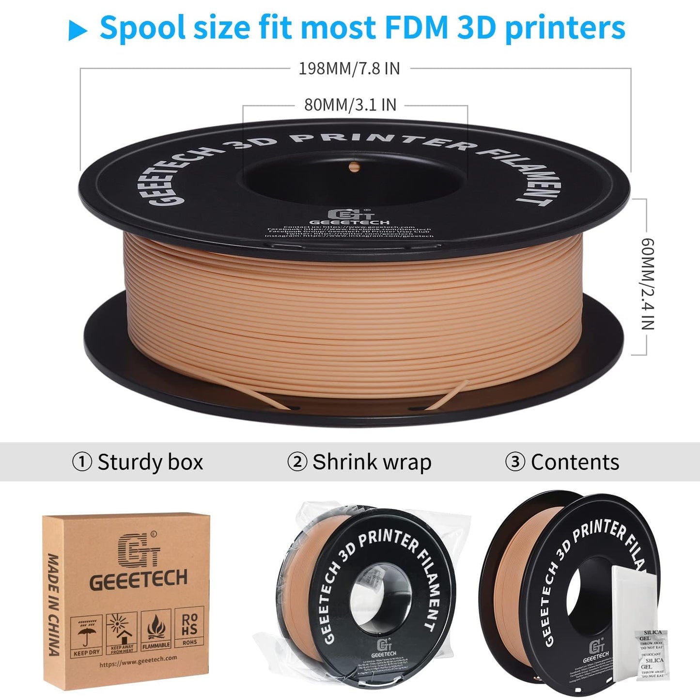 GEEETECH Matte PLA Filament, 3D printer PLA filament 1 kg spool, Accuracy +/- 0.03 mm, Skin color