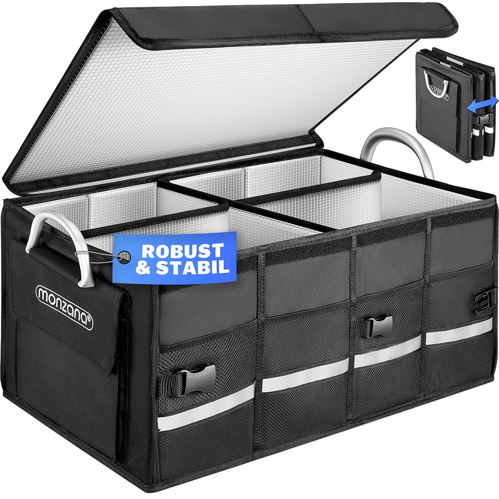 Monzana® Trunk Organizer Cover 68L Insulation Aluminum Handles Dividers Waterproof Foldable MDF Walls Non-Slip Trunk Bag Cooler Bag Folding Box