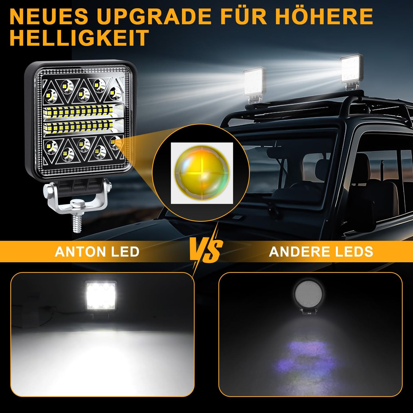 antom LED work light 2Pcs LED headlights 12v 24V tractor 102W LED additional headlights 12v for excavators tractors tractors forklifts ATV trucks off-road