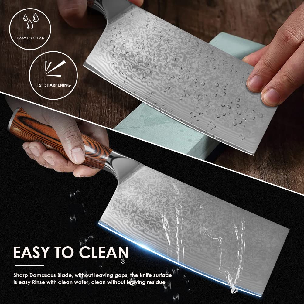 Home Safety Damascus Knife Sharp Damascus Chef's Knife - Professional Meat Knife made of authentic Damascus steel for kitchen - Hand-forged Cleaver, non-slip Pakkawood handle + Gift box