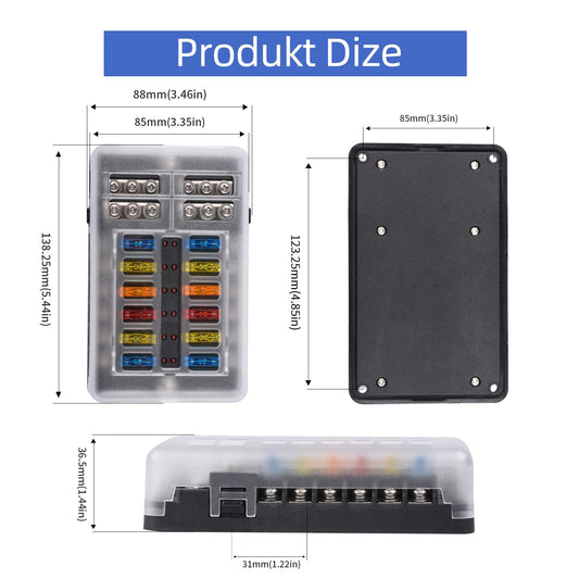 12-way blade fuse, 12V fuse holder car fuse box 24 fuses waterproof fuse block with LED indicator Positive Negative for DC 12V/24V auto truck boat VAN SUV marine vehicle