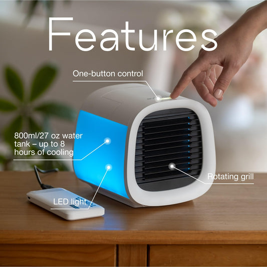 EVAPOLAR evaCHILL Air Cooler & Humidifier - Quiet & Portable - Cooler for Home, Office, Camping, Traveling - USB connection for easy connecting & integrated LED night light - white, EV-500W
