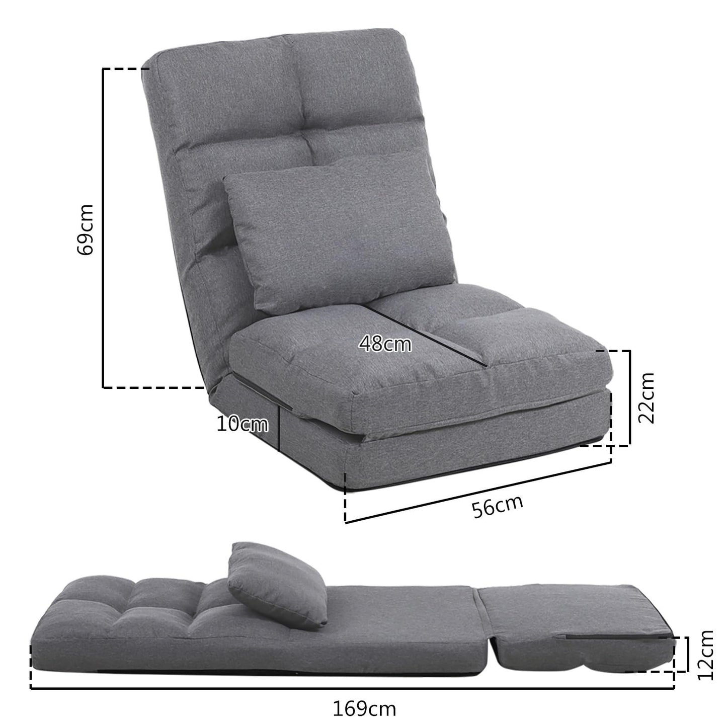 FLOGUOOR floor chair with backrest, floor sofa 14 level adjustable, floor seat up to 150kg load capacity, floor sitting cushion (8823) Gray