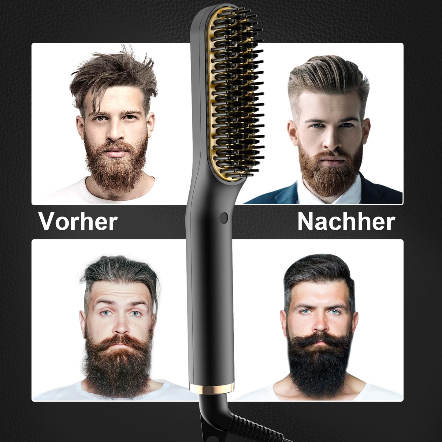ANLAN 2 in 1 beard straightener for men and mini hair straightener, 5-level temperature (120-200°C), 30s quick heated, Ionic hair beard straightener brush for styling beard and hair.