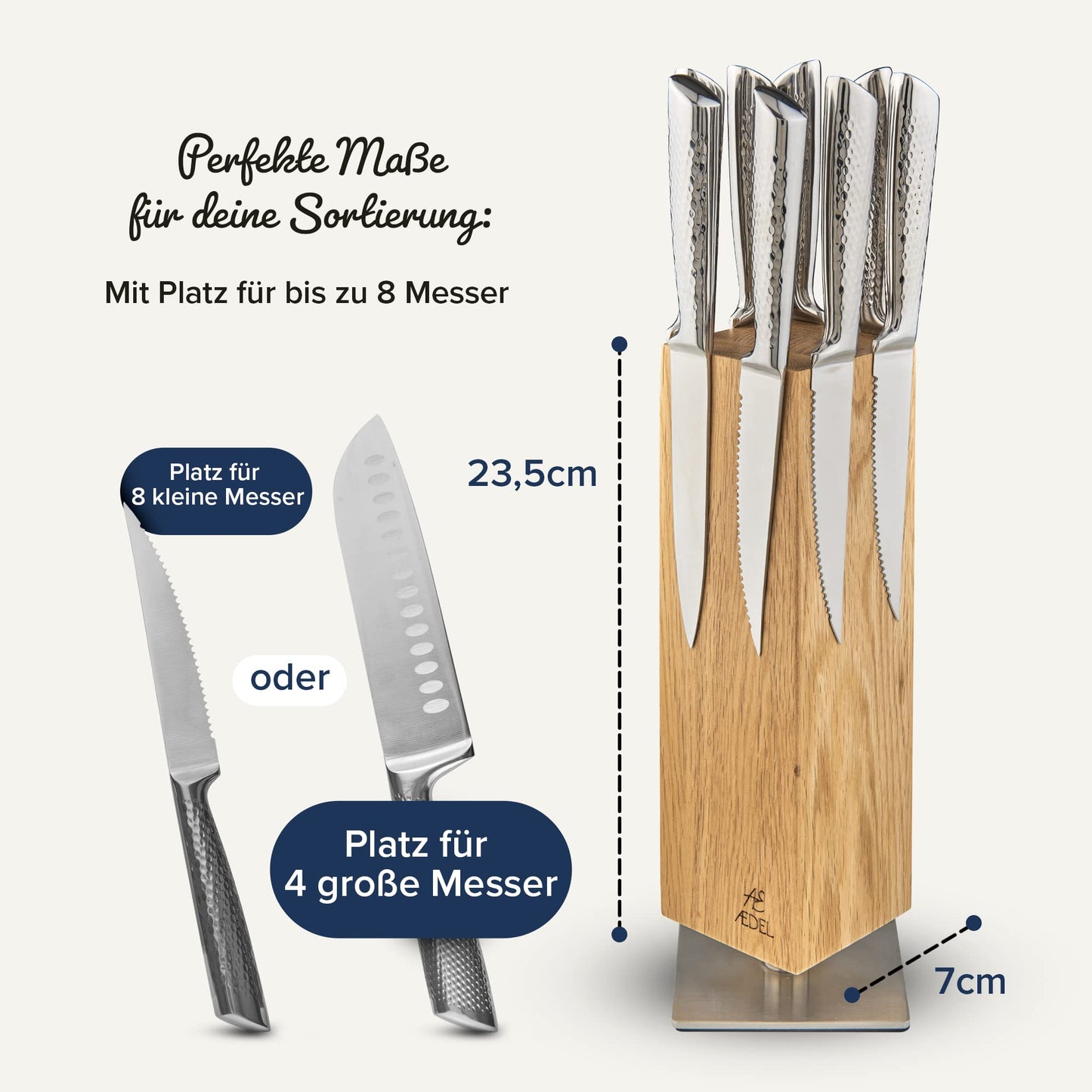 AEDEL Design Premium Magnetic Knife Block Rotating 360 Degrees - Magnetic Knife Holder made of exquisite oak wood - Universal Magnetic Knife Holder Unfilled Wood