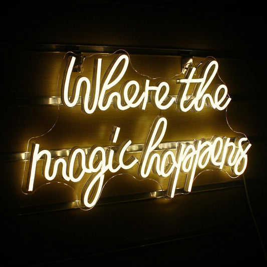Where the Magic Happens LED White Light Sign Neon Acrylic Neon Sign for Bedroom Wedding Birthday Party Decor Sign