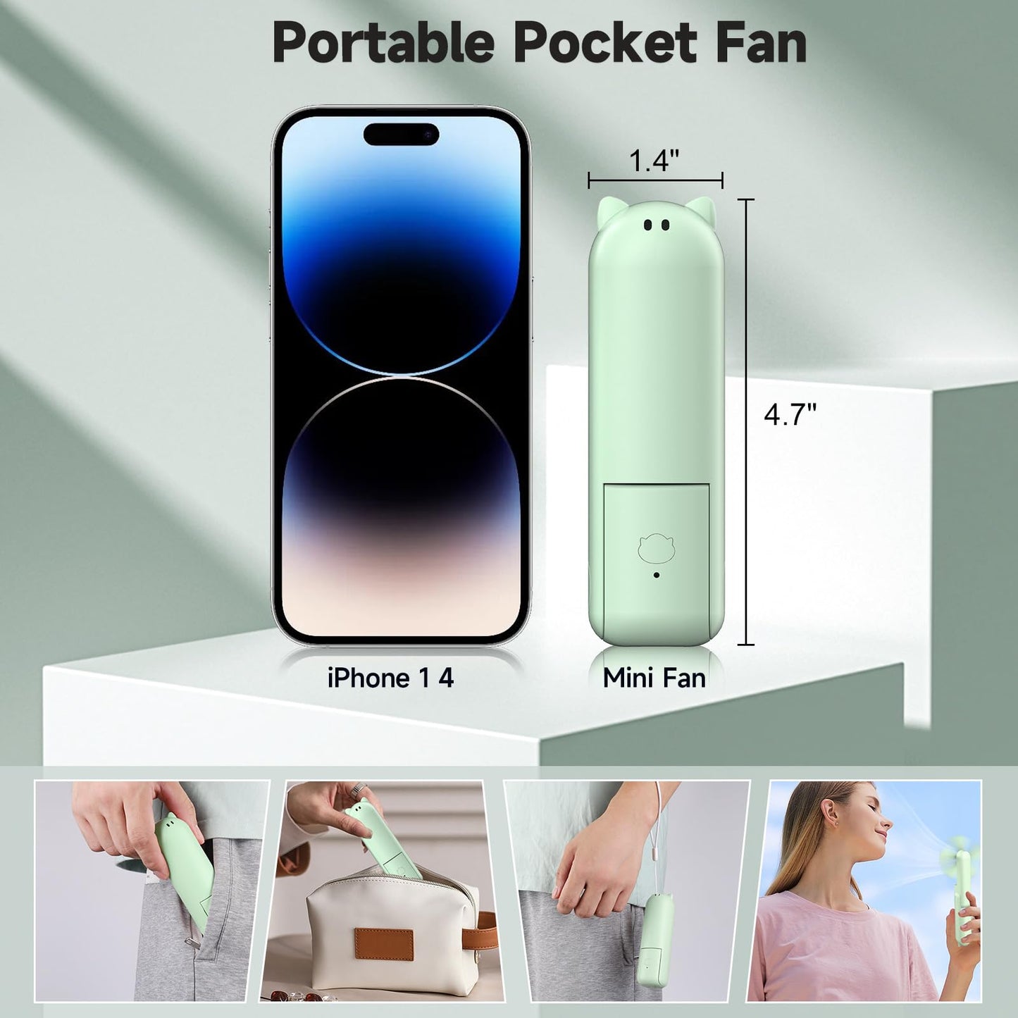 HZSK Handheld Mini Fan, Portable foldable fan with power bank, USB rechargeable small pocket fan, Personal fan with 3 speeds for women outdoor travel.
