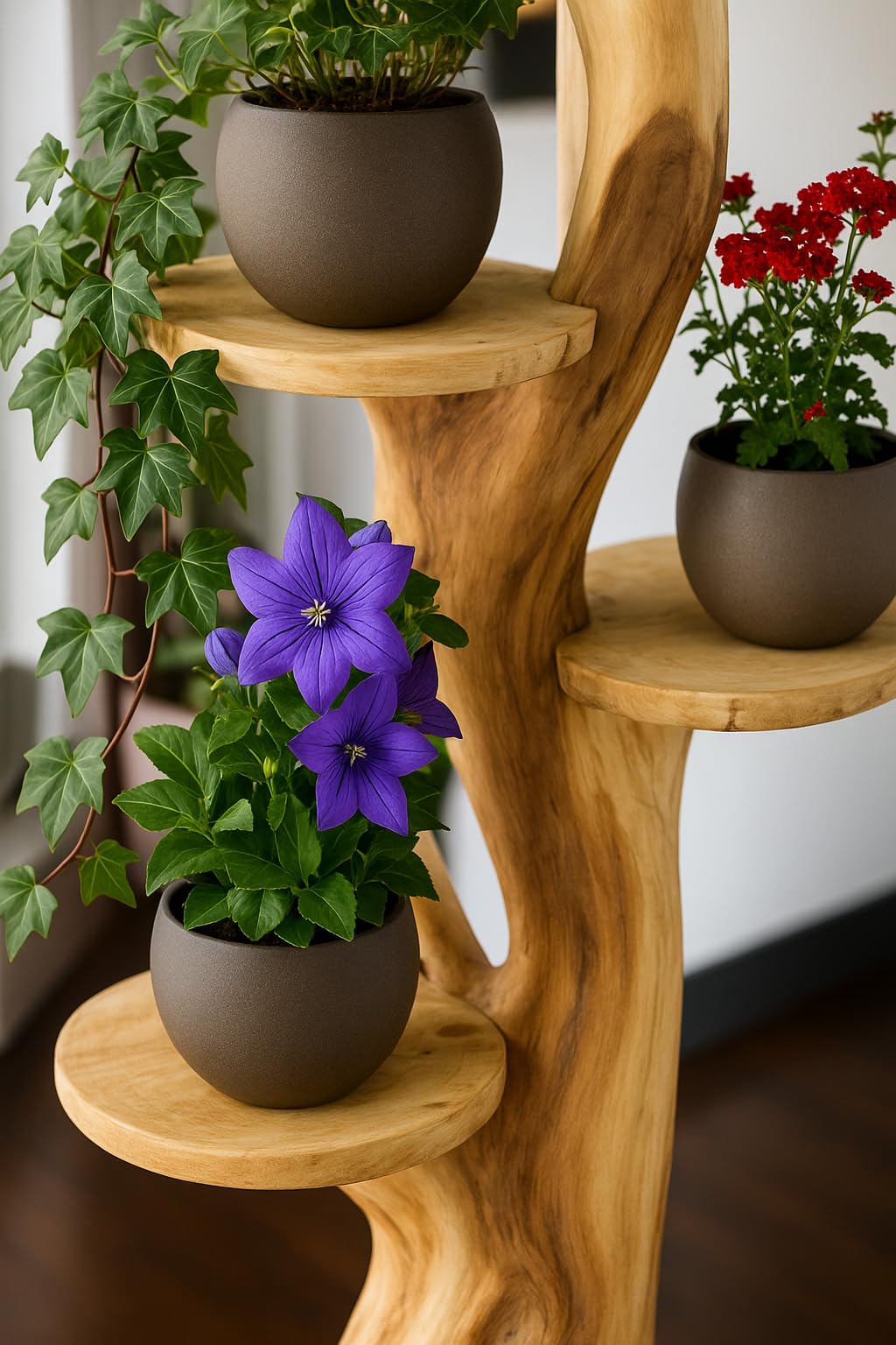 My-goodbuy24 flower stand, flower ladder, flower podium, flower stool - all made of solid Suar wood and featuring 4 shelves for plants and floral decorations.