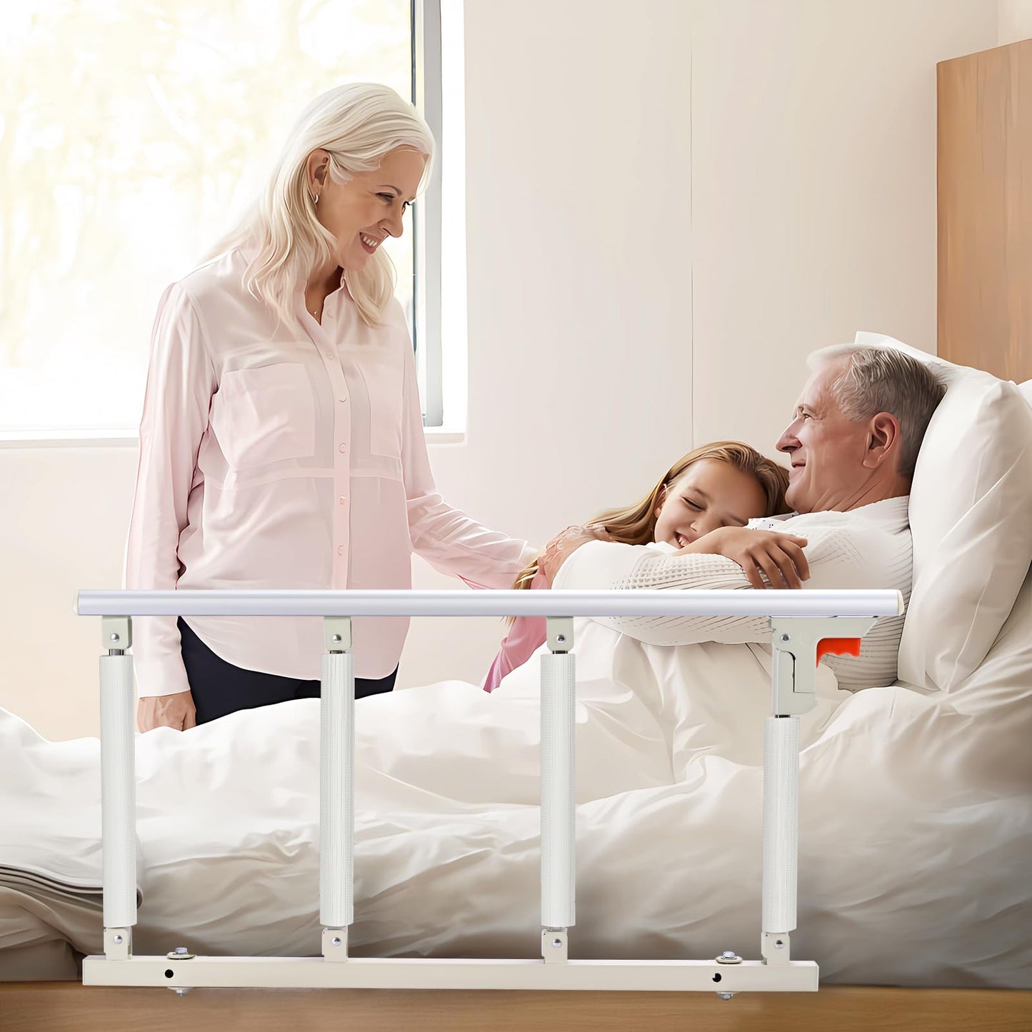 Ixdregan Bed Rail for Elderly Safety, Foldable Bed Assist Rail Handle, Fall Prevention Handrail for Seniors, Fits King, Queen, Full, Twin (4 handrails)