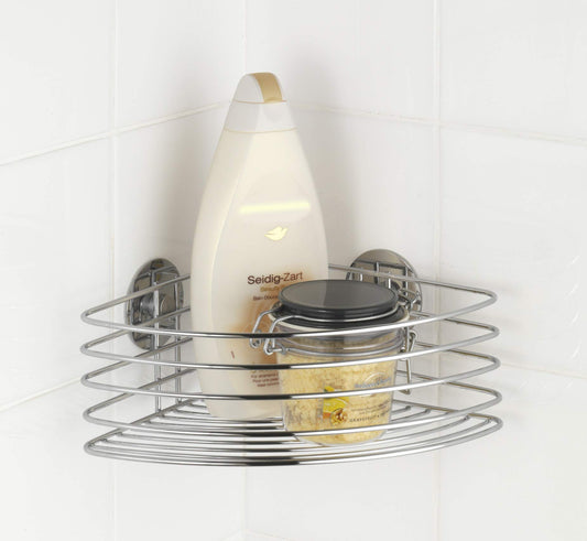 WENKO Turbo-Loc corner shelf, bathroom shelf, Holds up to 40 kg, chrome-plated steel, 26.5 x 10.5 x 20 cm, Chrome