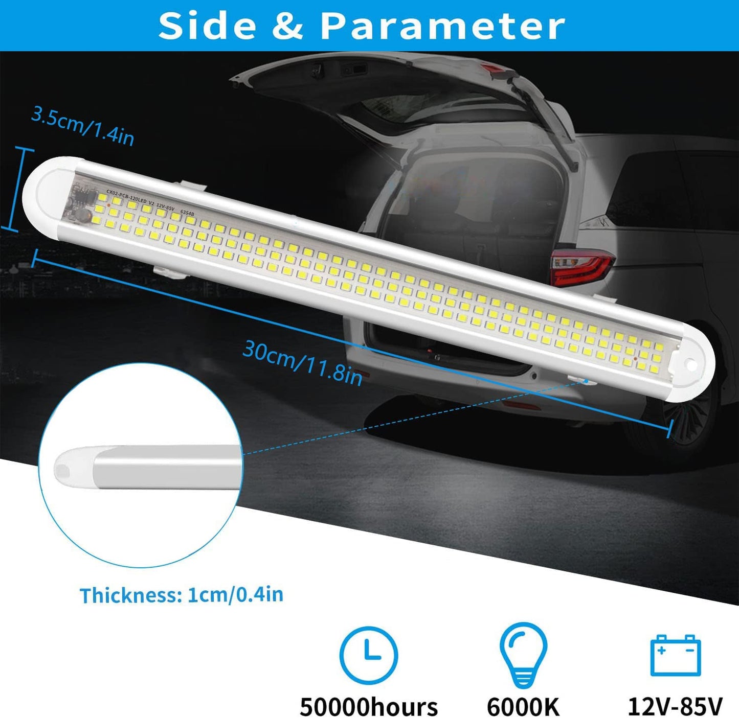 Intckwan (4 Pieces) 120 LED Car Interior Lighting, 12 Volt LED Lamp Camper, 12v LED Strip with Switch and 2 Extension Cables, LED for Car Van Bus Caravan Boat Camper Kitchen Bathroom Bar Truck