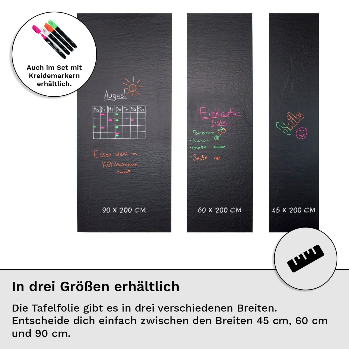 Self-adhesive chalkboard foil 90x200 - Wipeable film - Adhesive chalkboard film Children's blackboard sticker for kitchen or children's room