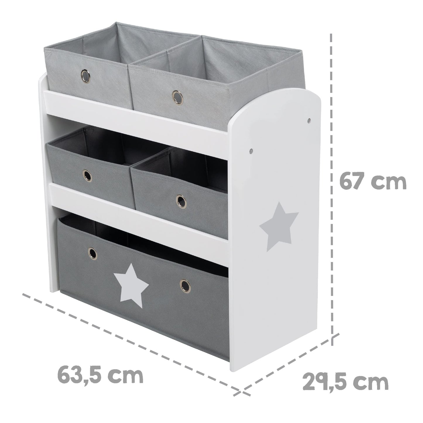 Roba Play Shelf Stars - Toy Shelf for Children's Room with 5 Fabric Boxes - with Star Motif - Storage Shelf for Boys and Girls - White Wood