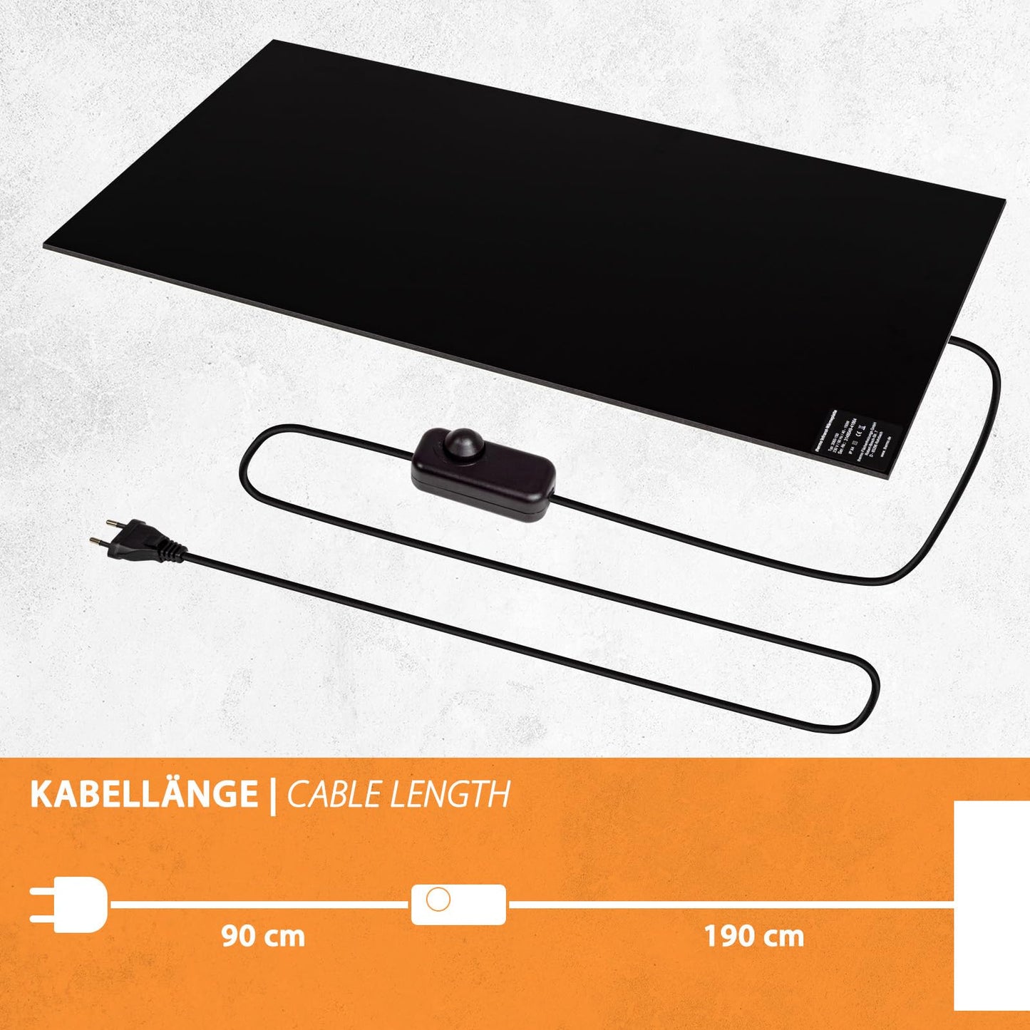 Infrared heat panel desk heater 30x60cm 150W with dimmer for stepless control, IR office heater for warm legs, self-adhesive for the desk/worktable.