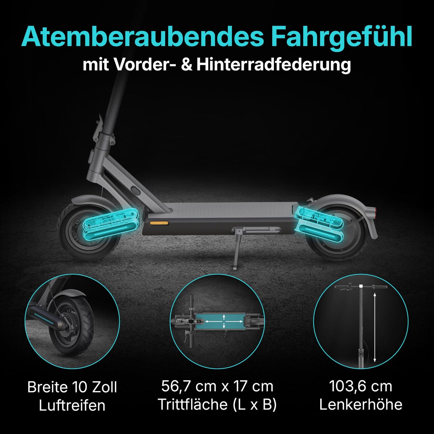 Odys Ultron i75 E-Scooter with German road approval & dual full suspension (max. 20km/h, up to 75km range, up to 25% incline, 10" air tires, max. 120kg weight capacity, display & app, foldable)