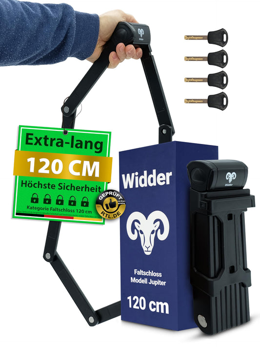 Aries Very secure bike lock Foldable lock 120cm with 4 keys | Folding lock bike with holder | ideal as E-bike lock, E-scooter lock, bicycles & bike lock