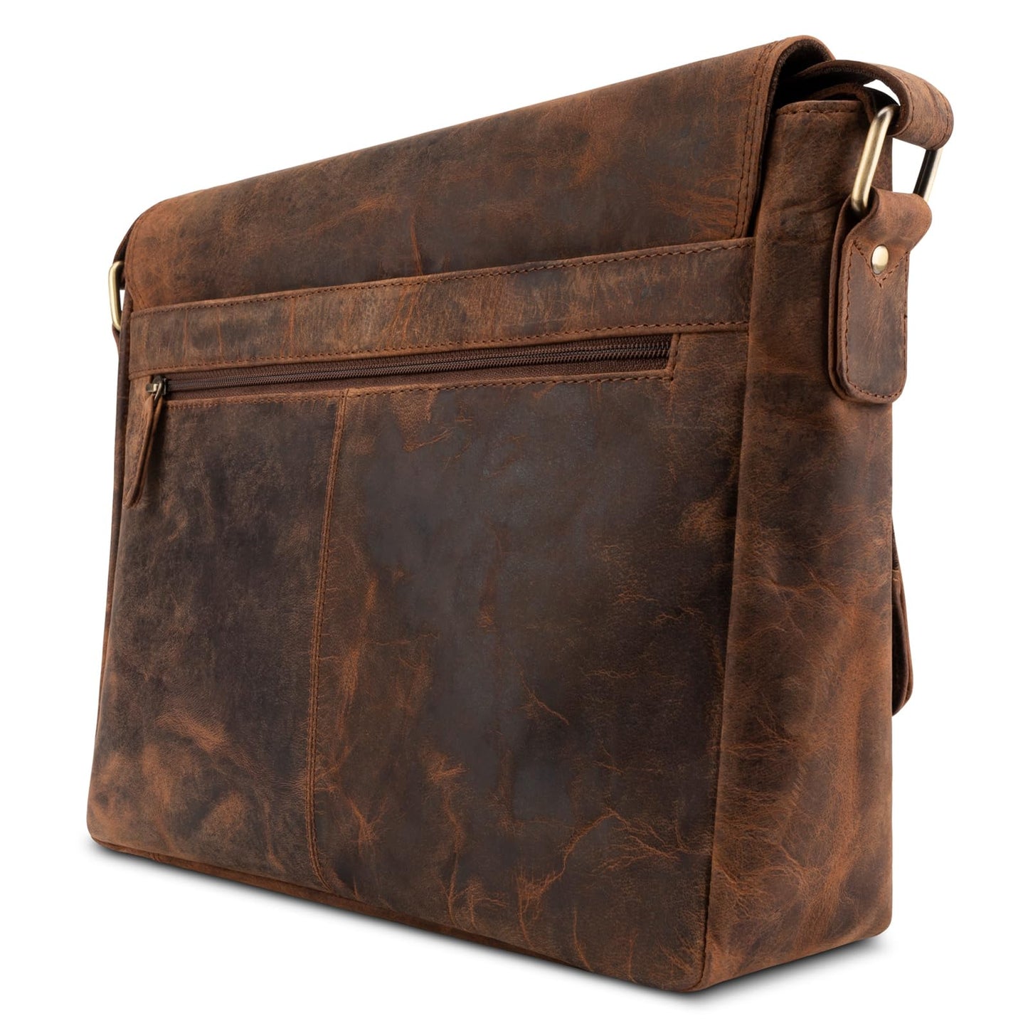 LEABAGS leather messenger bag for men & women I genuine leather laptop bag up to 14 inches I messenger bag with shoulder strap I shoulder bag I work bag I tote bag I handbag I vintage red-brown.