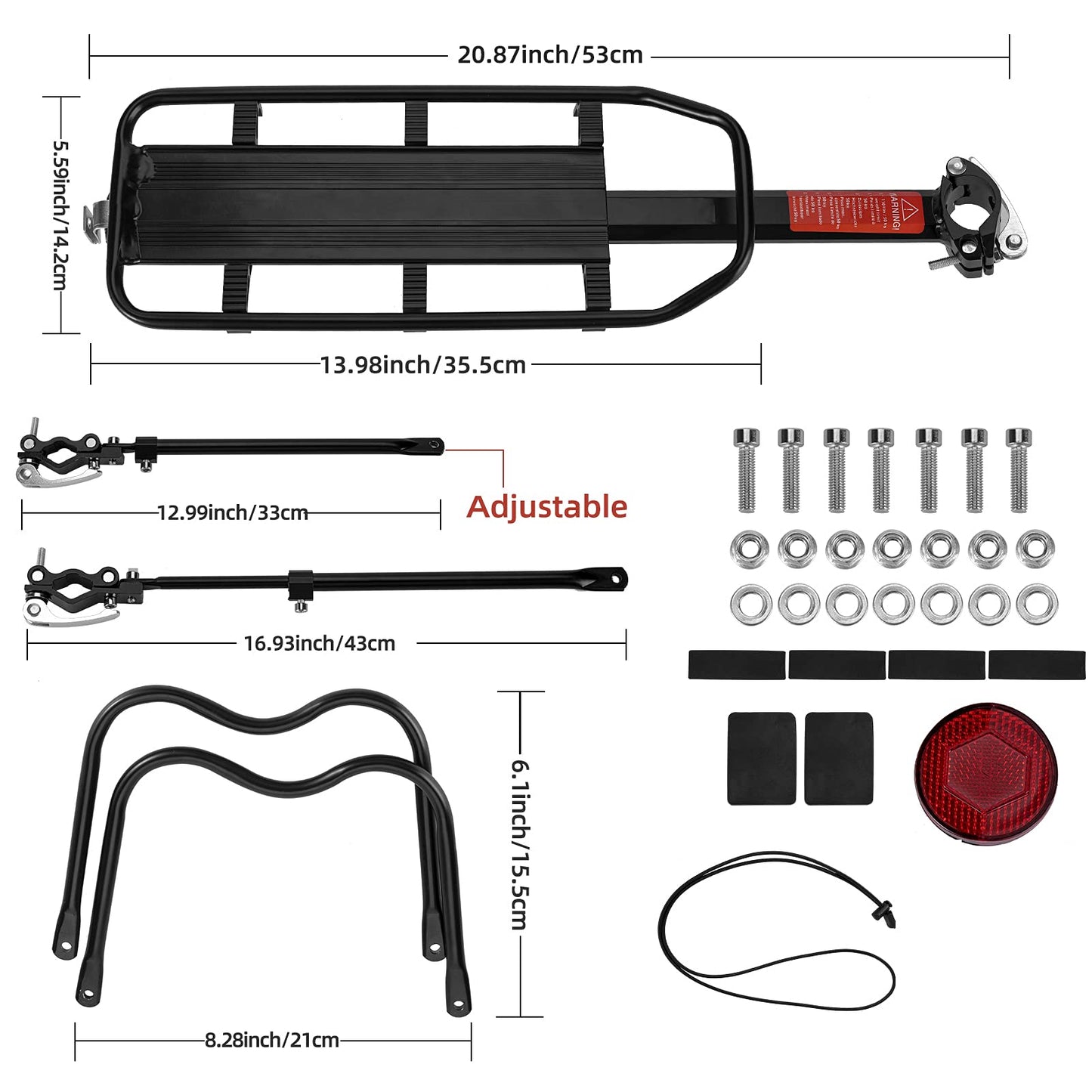 ROCKBROS bike rack for mountain bikes with quick release, reflector, 24-29 inches, with/without fender, aluminum alloy.