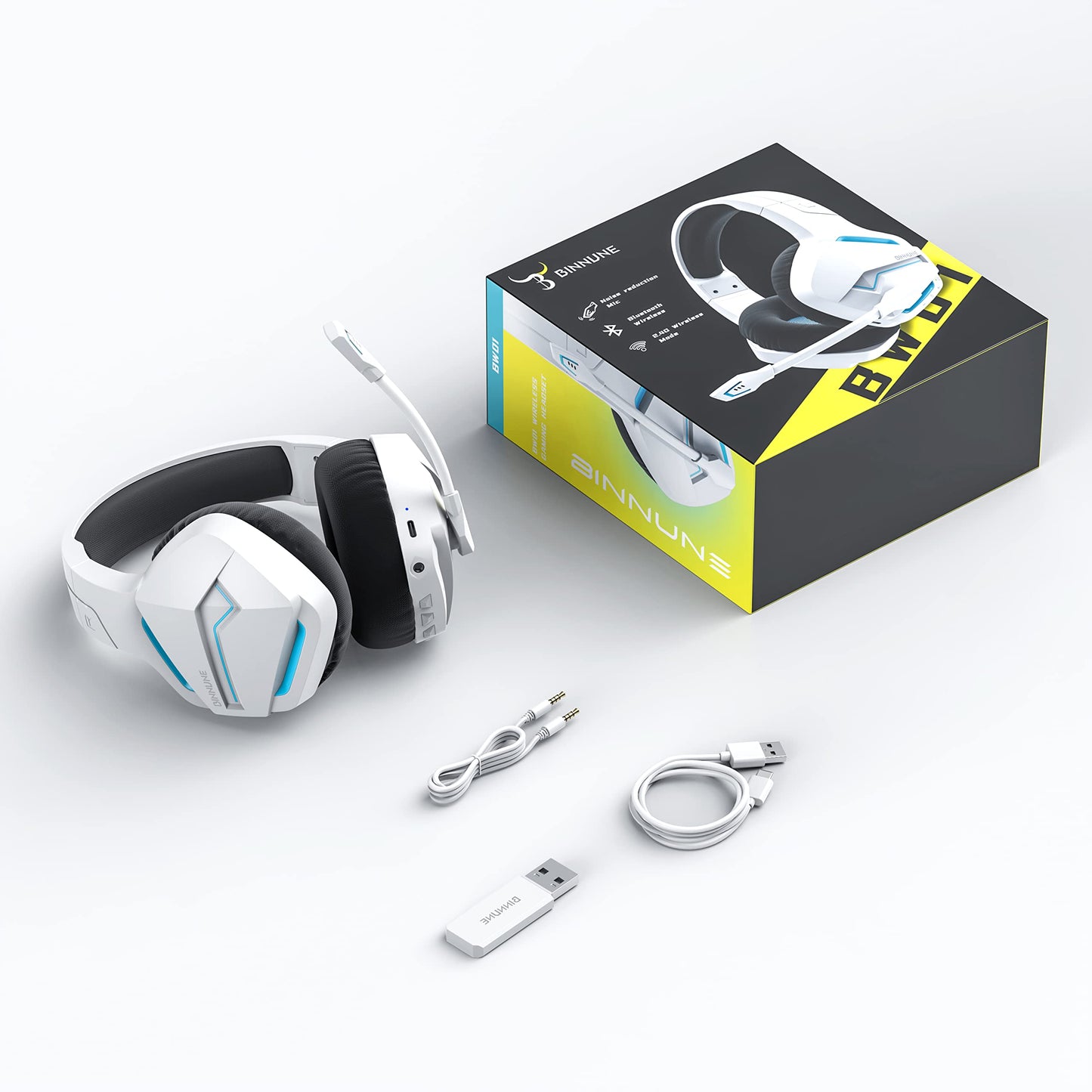 BINNUNE Gaming Headset, Wireless headset for PS4 PS5 PC Playstation 4 5, Gaming headphones with microphone Bluetooth USB Gaming Headset Wireless with 120 hours of battery life.