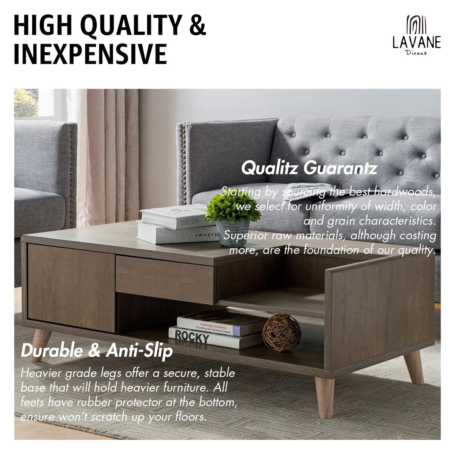 La Vane 4 Pack Solid Wood Furniture Legs 30cm - Angled Tapered Table Legs with Mounting Plates & Screws - Replacement Feet for Sofa, Bed, Cabinet, Couch, Chair (Wood, Natural)