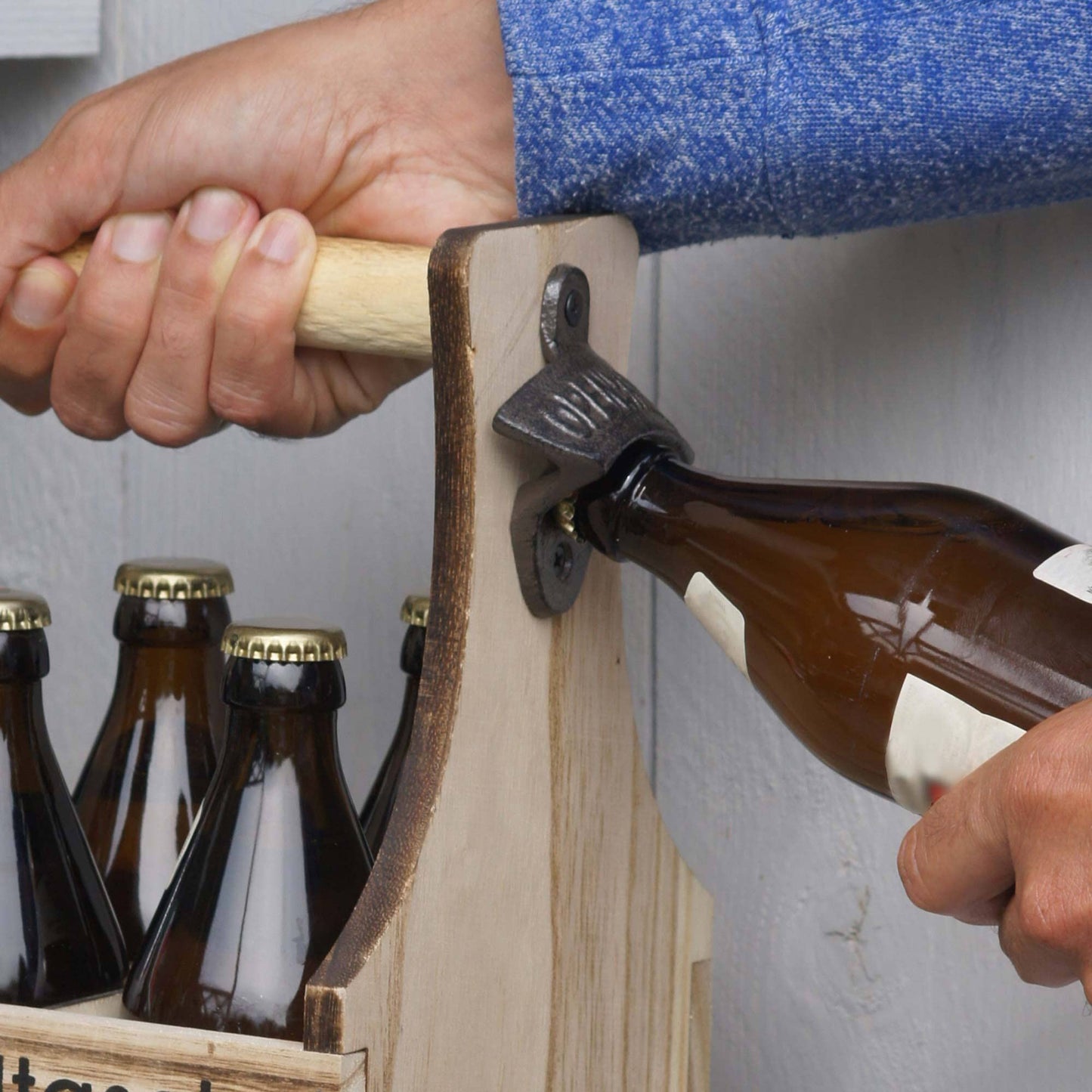 UNUS Home protective handbag beer, wooden 6-bottle carrier, beer holder with bottle opener, gift idea for men, shooting festival, Father's Day