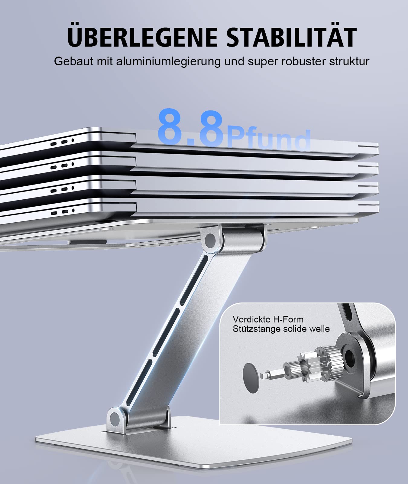 Adjustable height laptop stand, ergonomic, portable notebook stand for desk, foldable desk book stand aluminum, compatible with MacBook Air Pro (10-16 inches)