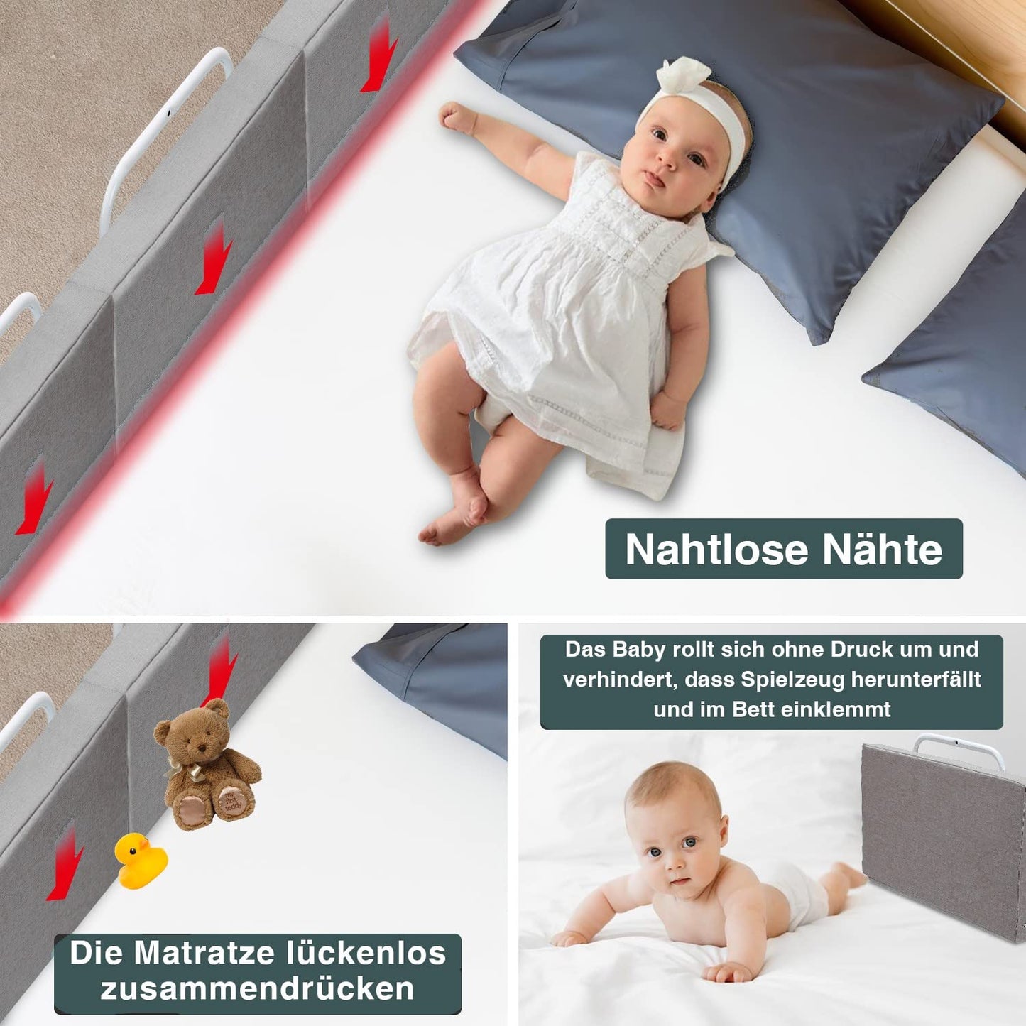 Ikodom bed rail 4x50cm bed guardrail for children 5-hole height adjustable bed guardrail for children, children's bed rail co-sleeping bed for children's bed (200cm, Linen Gray)