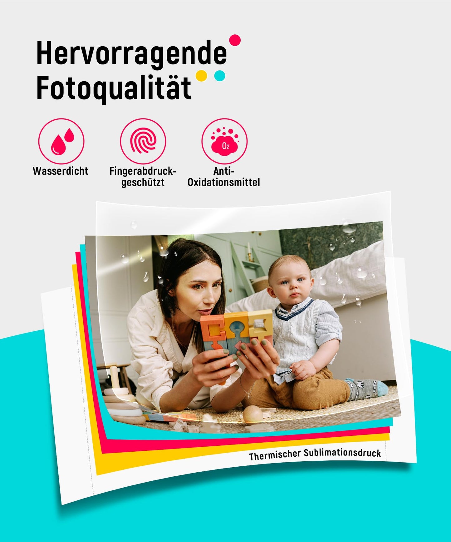 Compact photo printer for smartphone (4x6 inches) + set with 2 packs (20+80 sheets) of photo paper/cartridges, WiFi mobile photo printer for iPhone/Android/PC, 300DPI color sublimation instant photo printer, portable printer.