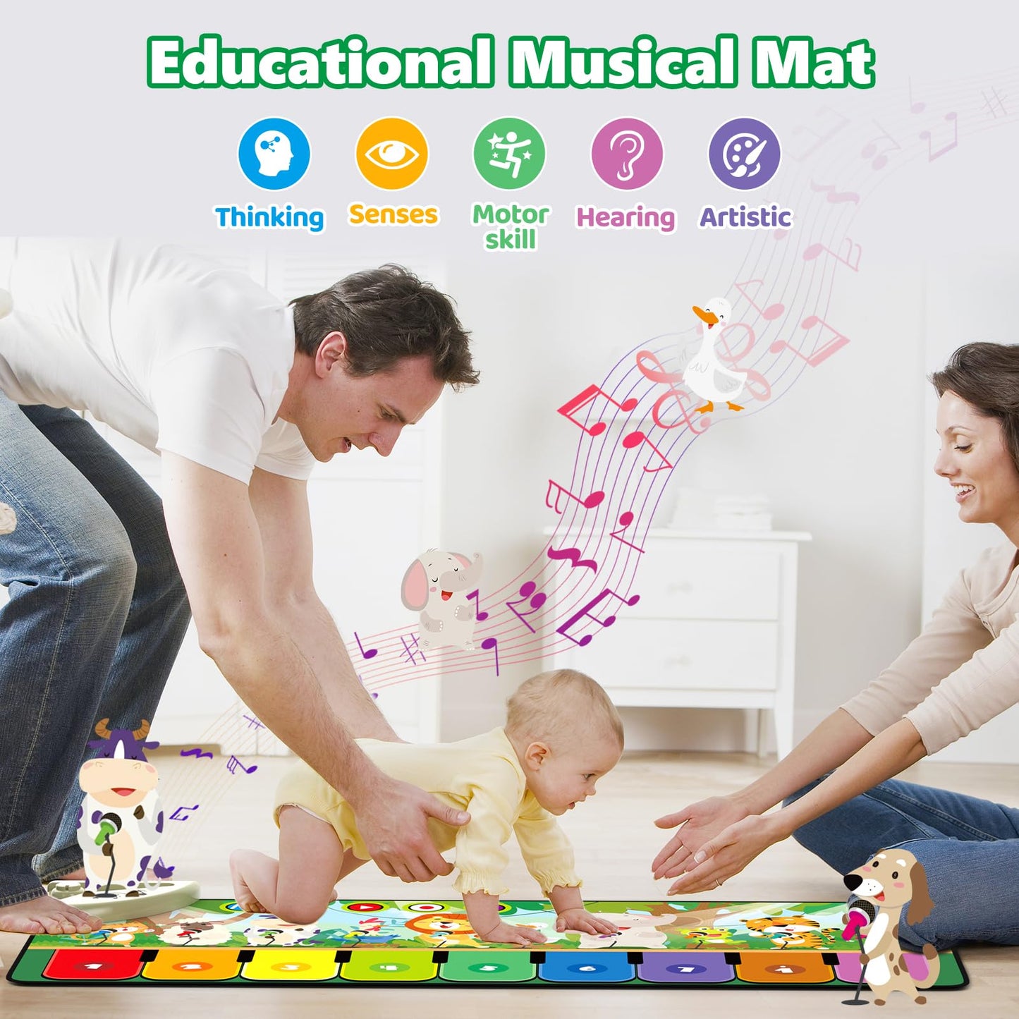 Rodzon 63301 Baby Toy for 1 Year Old, Music Mat for Children with 19 Songs and 10 Animals, Kids Toy for 1 2 3 Years Piano Mat Gift for Girls Boys Christmas Birthday