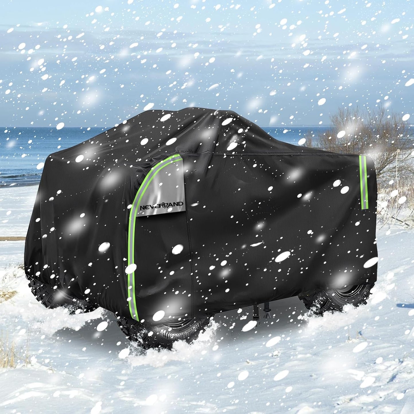 NEVERLAND XXXL Quad ATV Cover - Quad Vehicle Protection Cover 256*110*120cm Phosphorescent Dirt Repellent Winterproof Dustproof Rain UV Protection Black & Silver