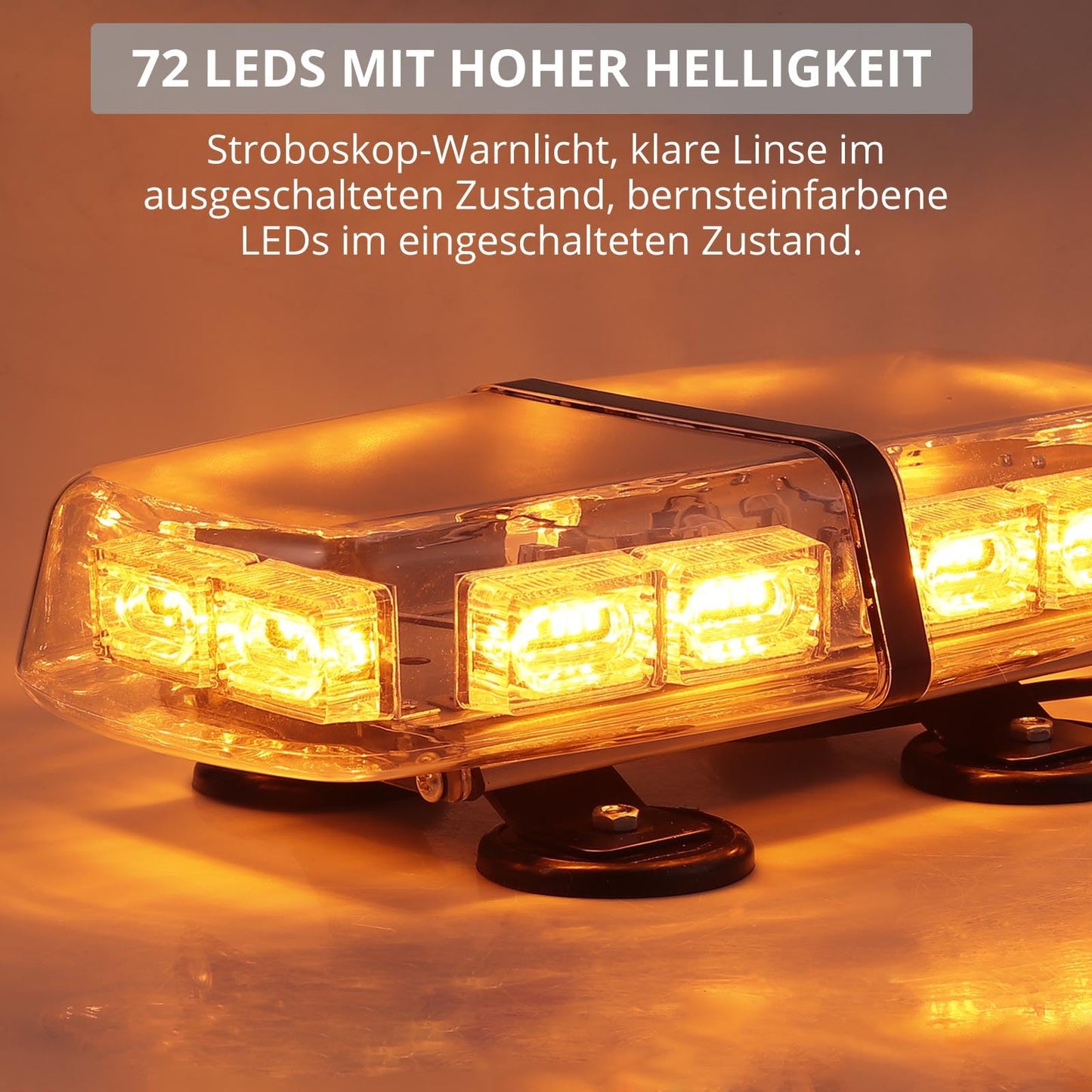 Justech 72 LED beacon 7 modes 12/24V flasher screw strong magnet amber warning light emergency strobe light recovery warning yellow roof light 36W 5m power cable control switch.