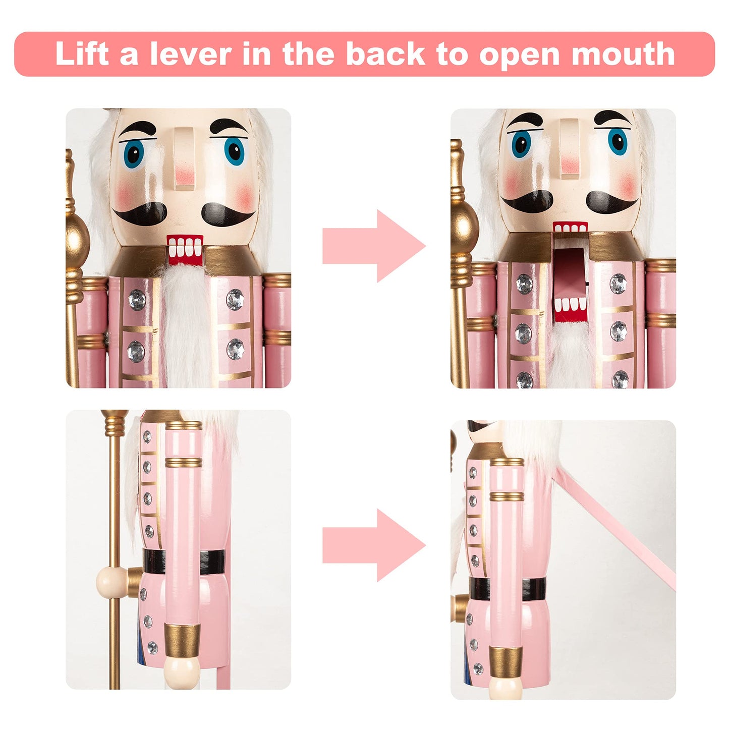 AI Store 120 cm Christmas Nutcracker Life-size Large XXL Wooden Nutcracker Figure Christmas Decoration (Pink King)