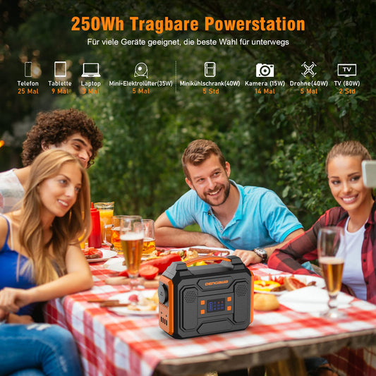 DENGAWA Portable Power Station 250Wh, 230V/250W Solar Generators Battery with AC/DC/USB, Power Station Solar for Camping, Outdoors, Travel, and Emergencies.