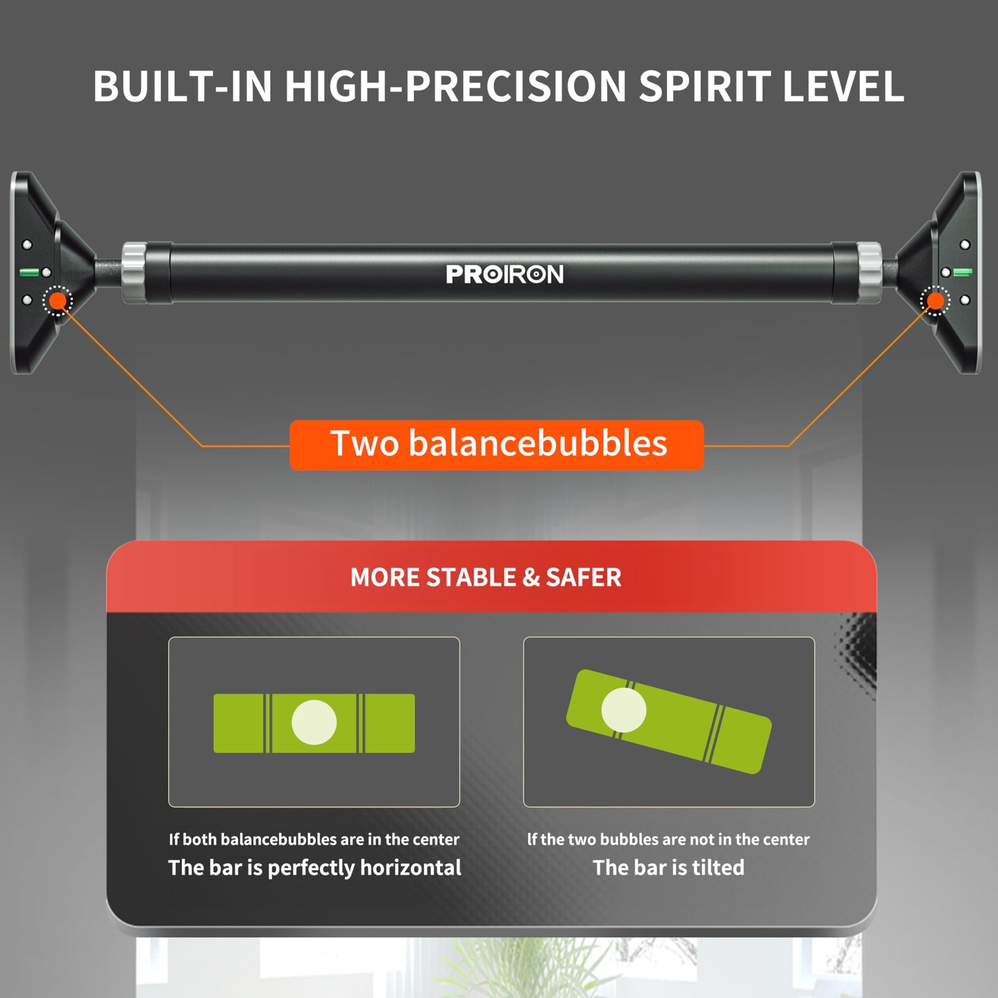 PROIRON Pull-up Bar without screws for door frame, extendable 72-97 cm, reinforced for up to 200 kg capacity, 17x5 cm PVC mats, with anti-fall protection and hand padding.