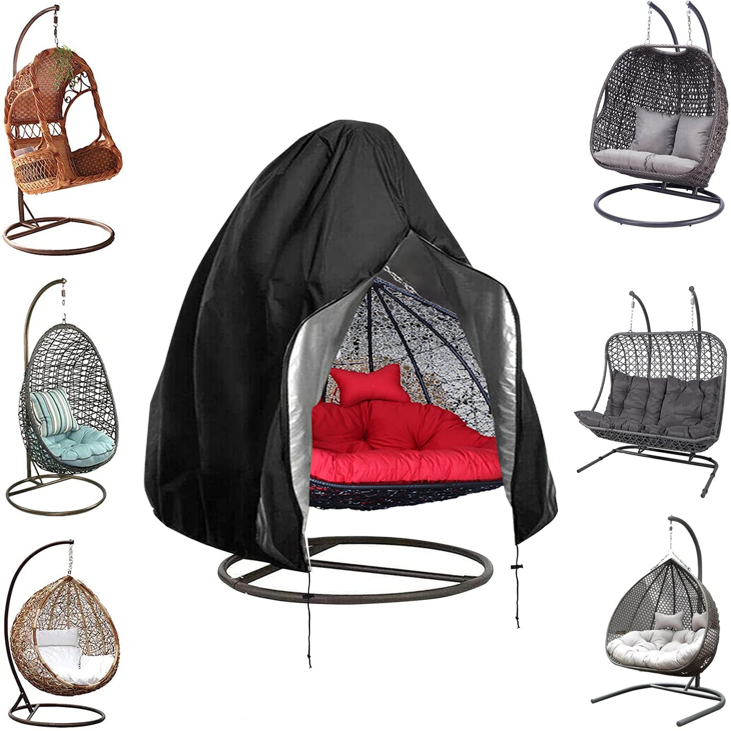 Hanging Chair Cover, longziming Large Cover for Hanging Chair Oxford Waterproof, Windproof, UV Resistant, with PVC Coating, Drawstring Black (200 x 230 cm)