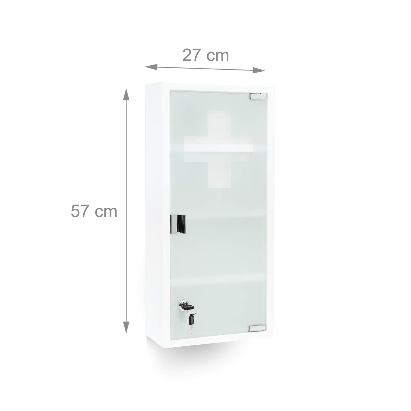 Relaxdays medicine cabinet EMERGENCY XXL Made of metal and glass Pharmaceutical cabinet for the bathroom HxWxD 57 x 27 x 12 cm with magnetic glass door 4 shelves for medication and bandages, white.